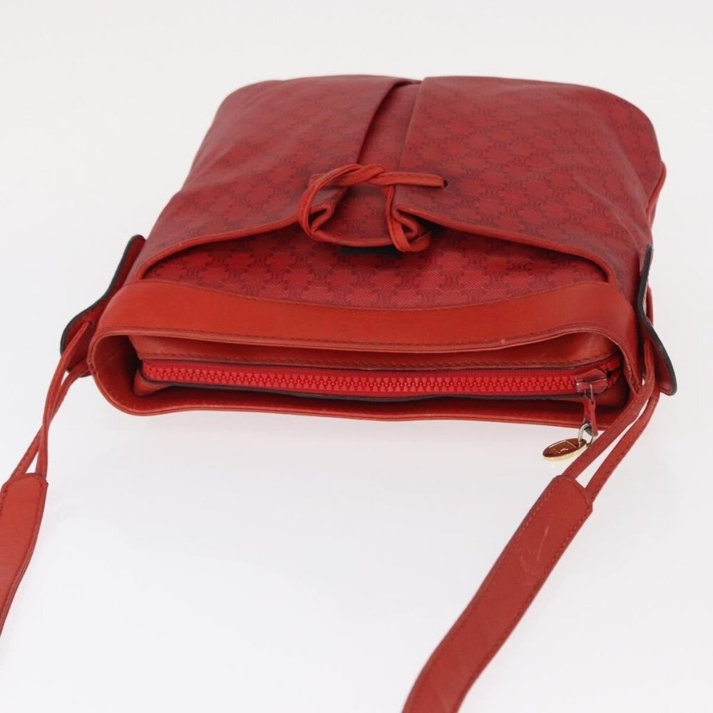 Authentic CELINE Macadam Canvas Shoulder Bag Red Gold - Picture 13 of 16